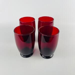 Anchor Hocking Royal Ruby Red 10 oz Glass Baltic Tumbler; Set of 4; 4 5/8” H